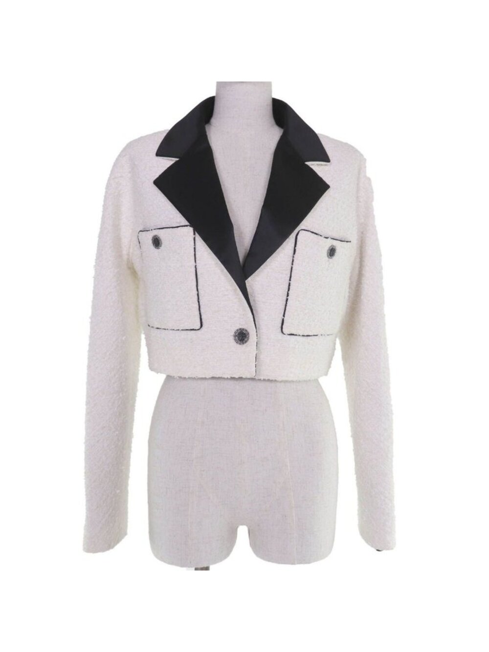 Chanel Cotton Lion Button Cropped Tweed Jacket White 40